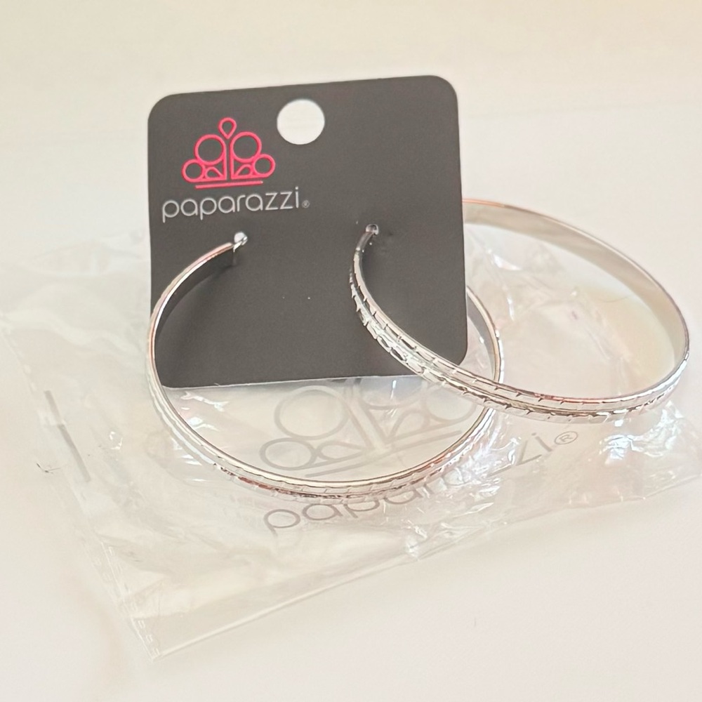 Paparazzi Silver Textured Hoop Earrings